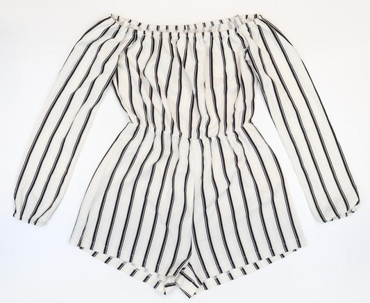 Missguided Womens White Striped Patent Leather Playsuit One-Piece Size 6 Pullover