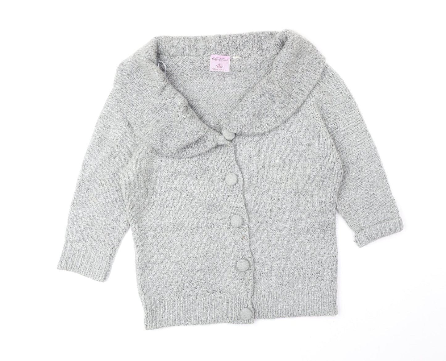 B-Soul Womens Grey Collared Acrylic Cardigan Jumper Size L