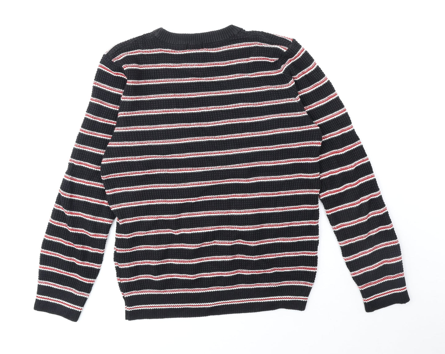 H&M Womens Black Round Neck Striped Acrylic Pullover Jumper Size S