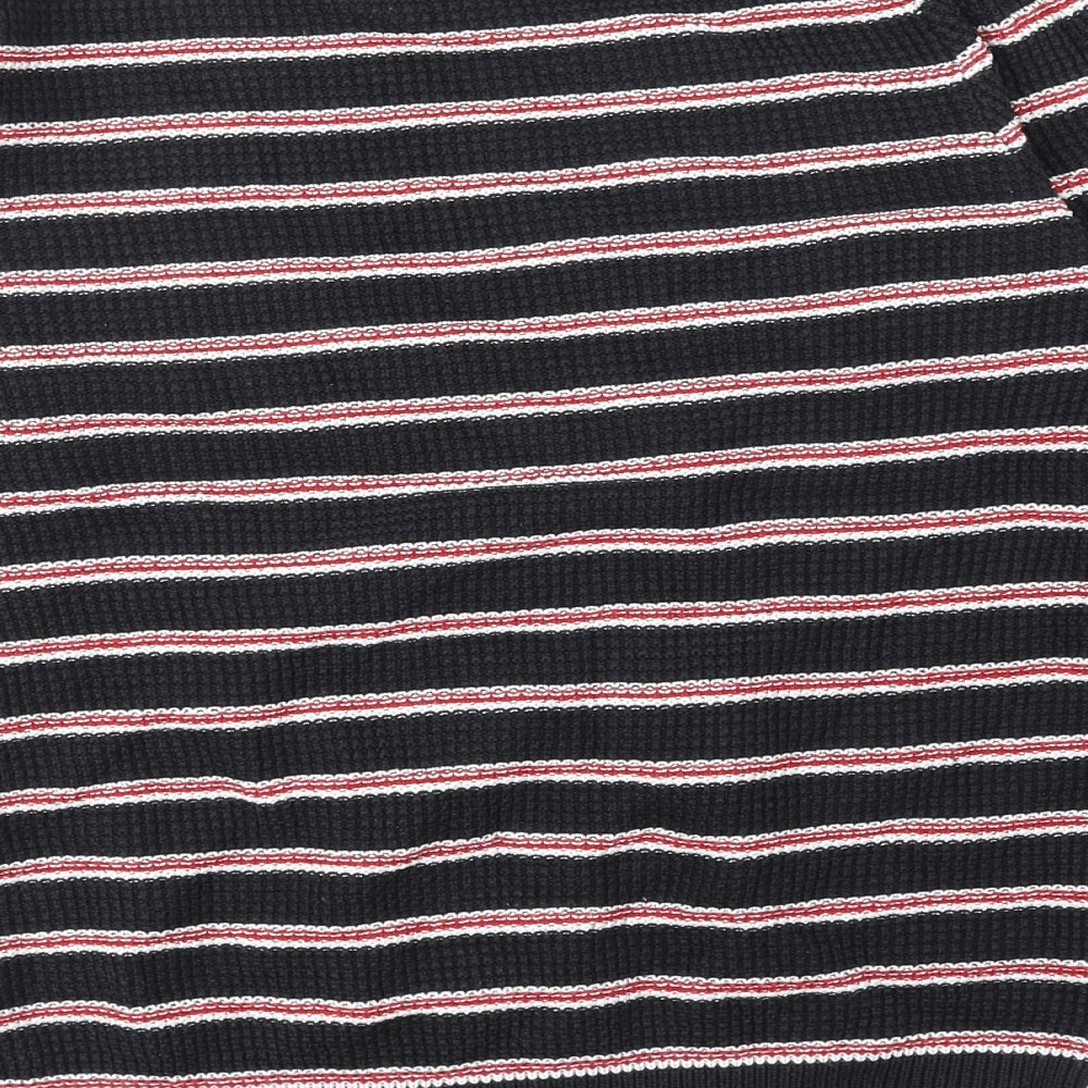 H&M Womens Black Round Neck Striped Acrylic Pullover Jumper Size S