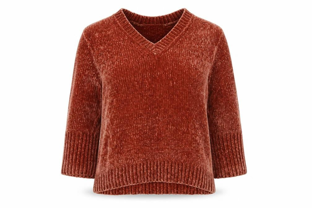 Zara Womens Red V-Neck 100% Cotton Pullover Jumper Size M