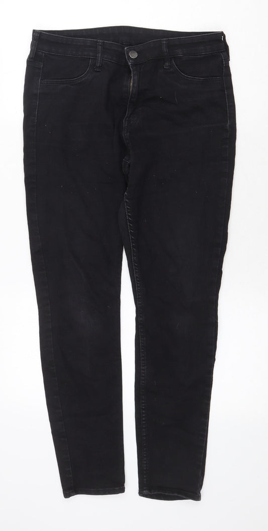 H&M Womens Black Cotton Skinny Jeans Size 12 Regular Zip