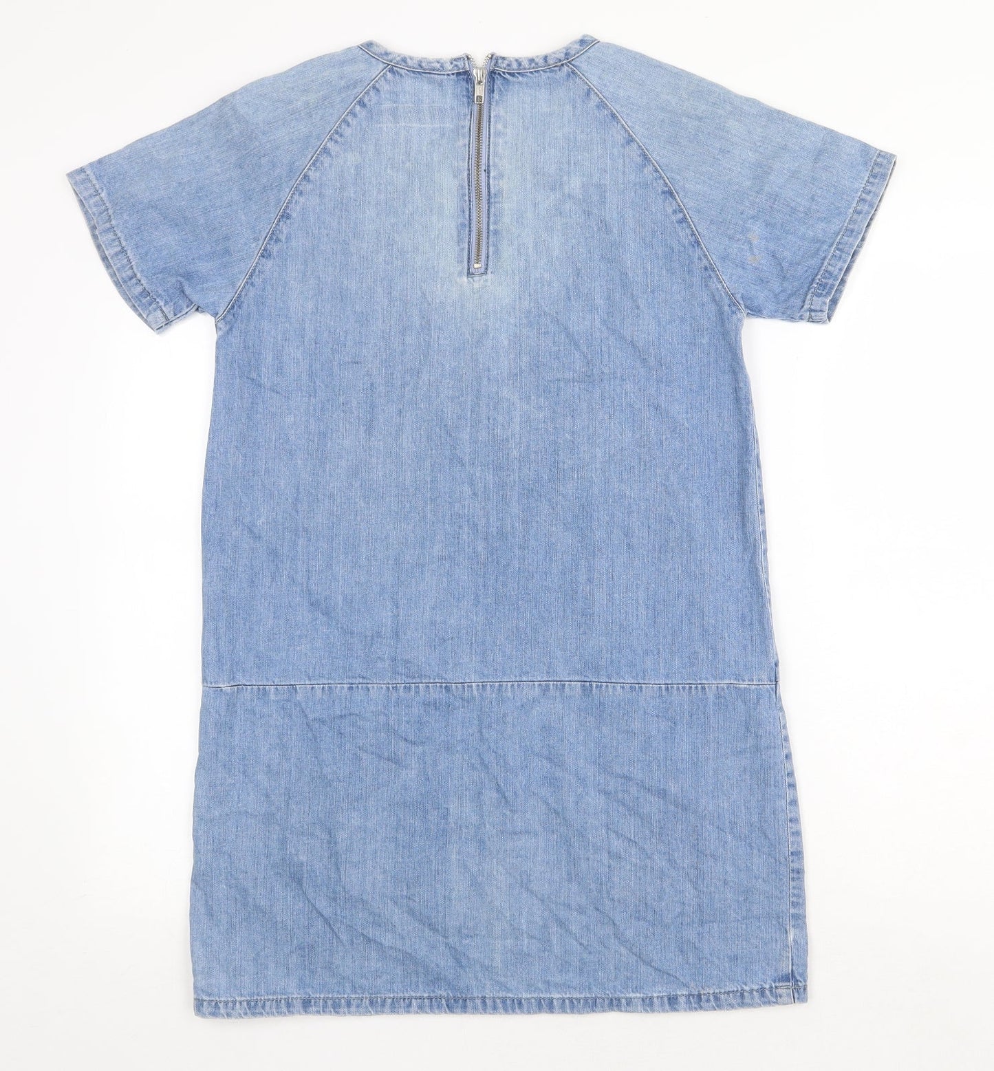 Topshop Womens Blue 100% Cotton A-Line Size 8 Round Neck Zip