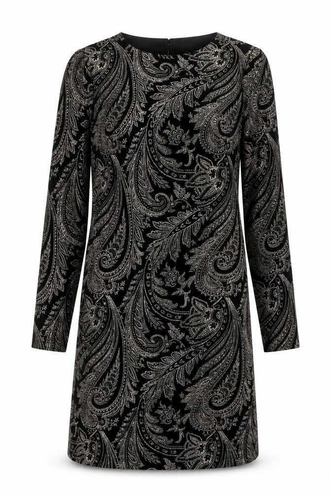 NEXT Womens Black Paisley Polyester Shift Size 8 Round Neck Button