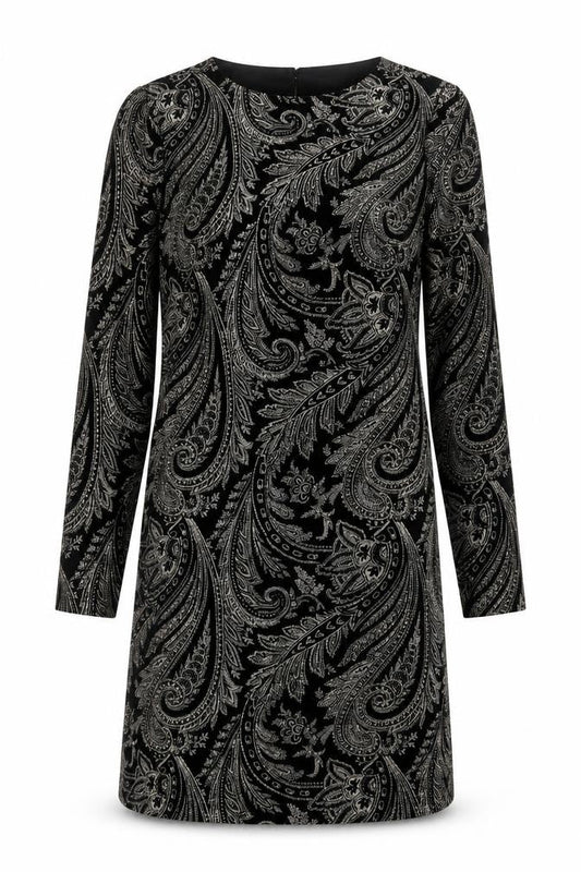NEXT Womens Black Paisley Polyester Shift Size 8 Round Neck Button