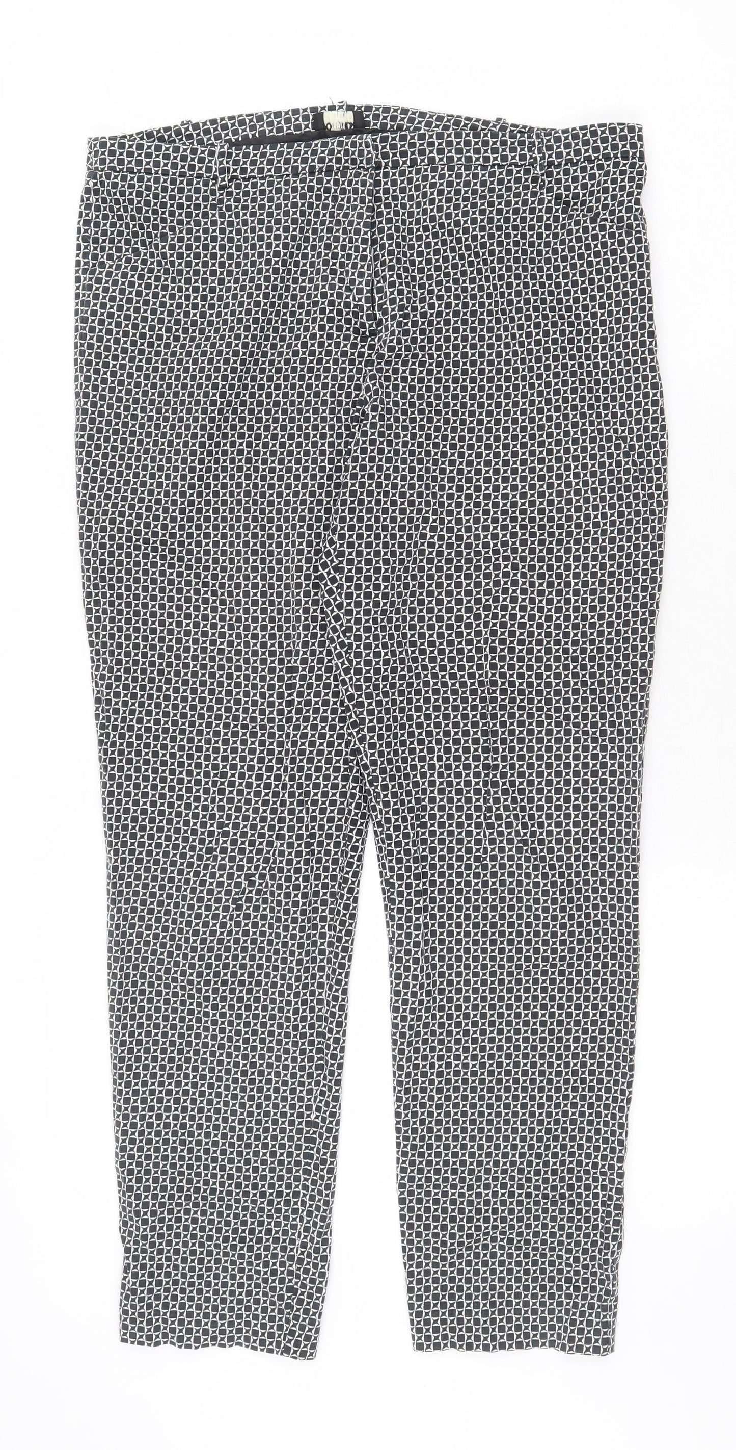 Oasis Womens Black Geometric Cotton Cropped Trousers Size 12 Regular Zip