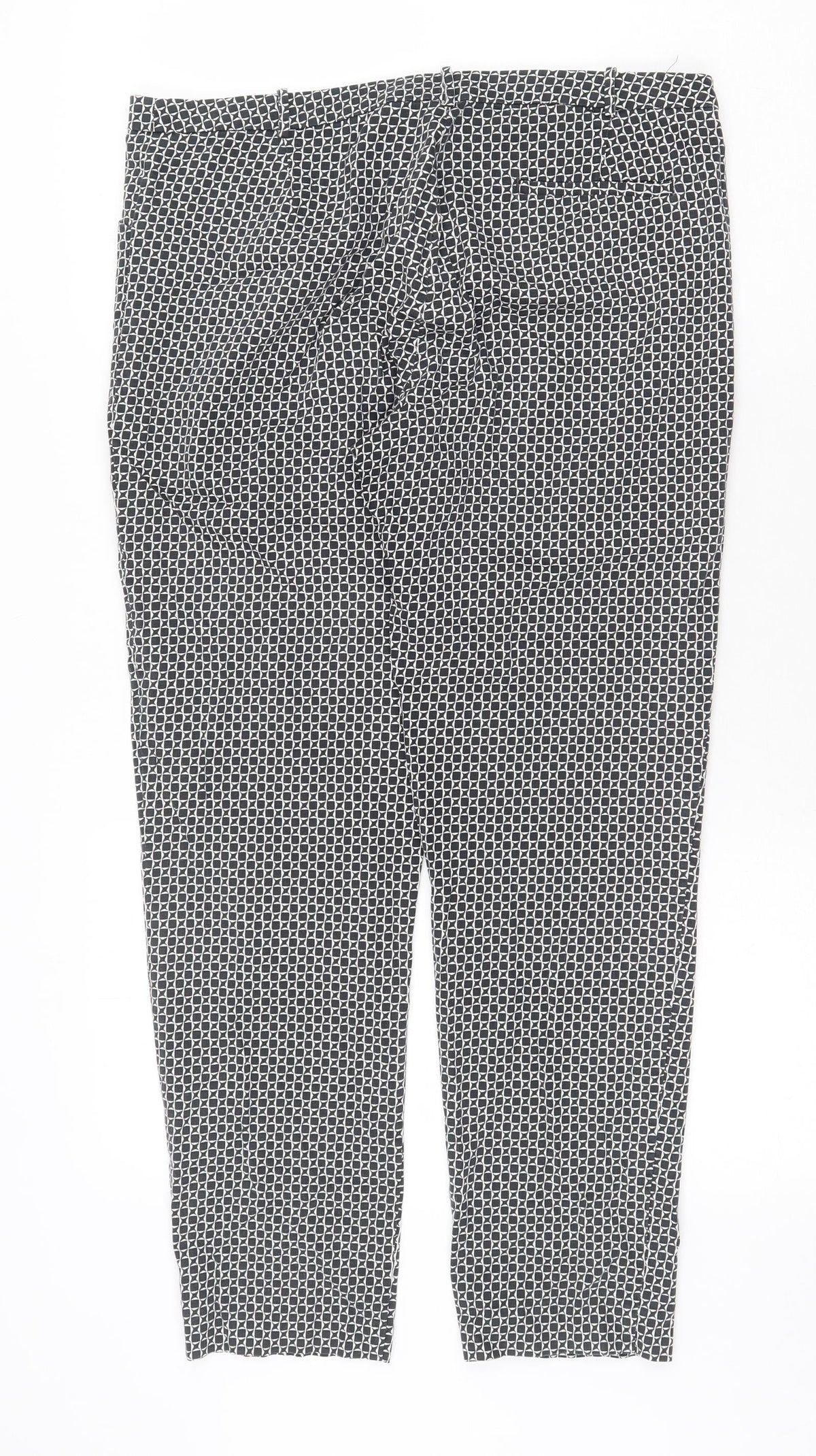 Oasis Womens Black Geometric Cotton Cropped Trousers Size 12 Regular Zip