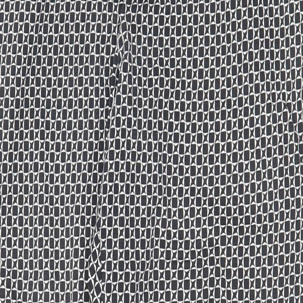 Oasis Womens Black Geometric Cotton Cropped Trousers Size 12 Regular Zip