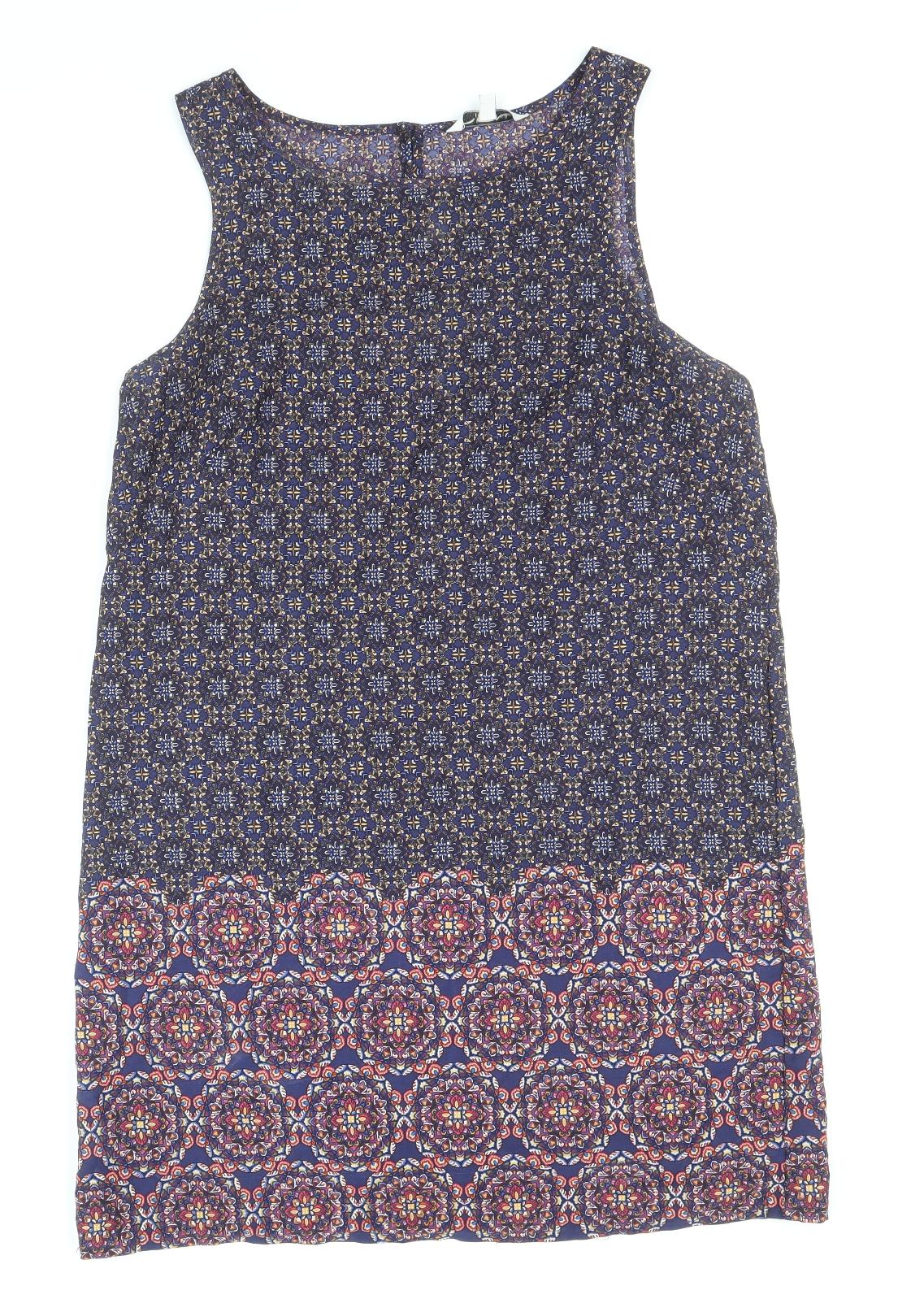 New Look Womens Multicoloured Geometric Polyester A-Line Size 14 Round Neck