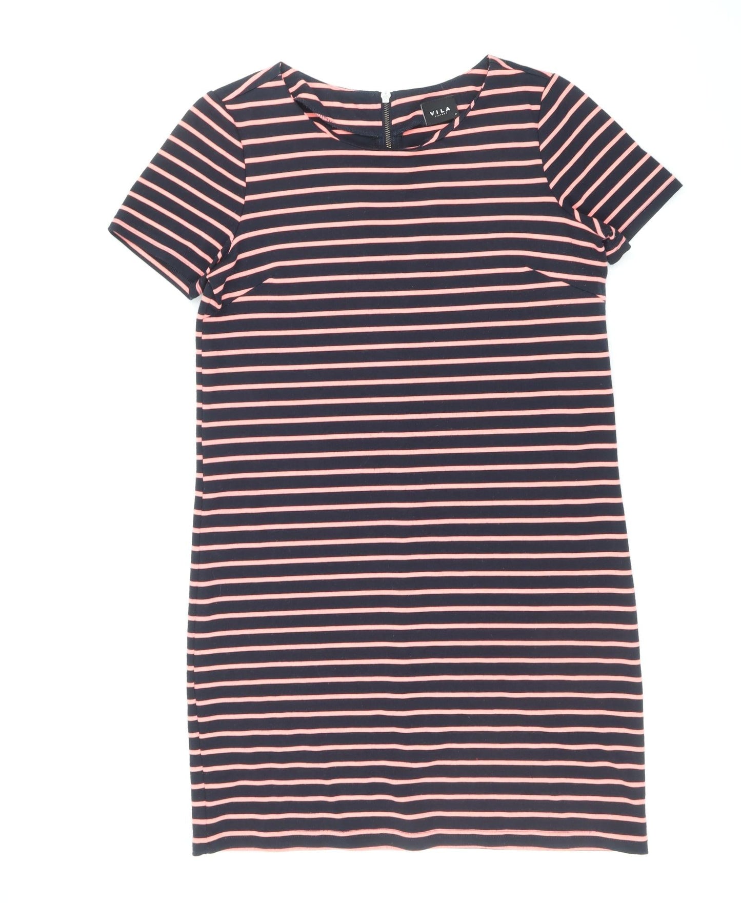 VILA Womens Blue Striped Polyester T-Shirt Dress Size M Round Neck Zip
