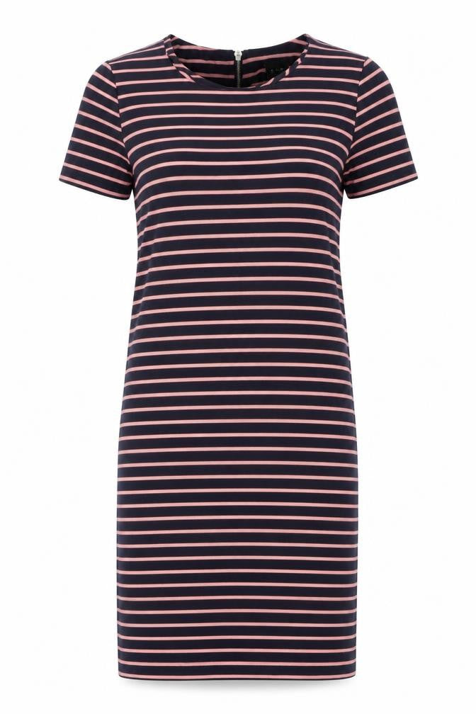 VILA Womens Blue Striped Polyester T-Shirt Dress Size M Round Neck Zip