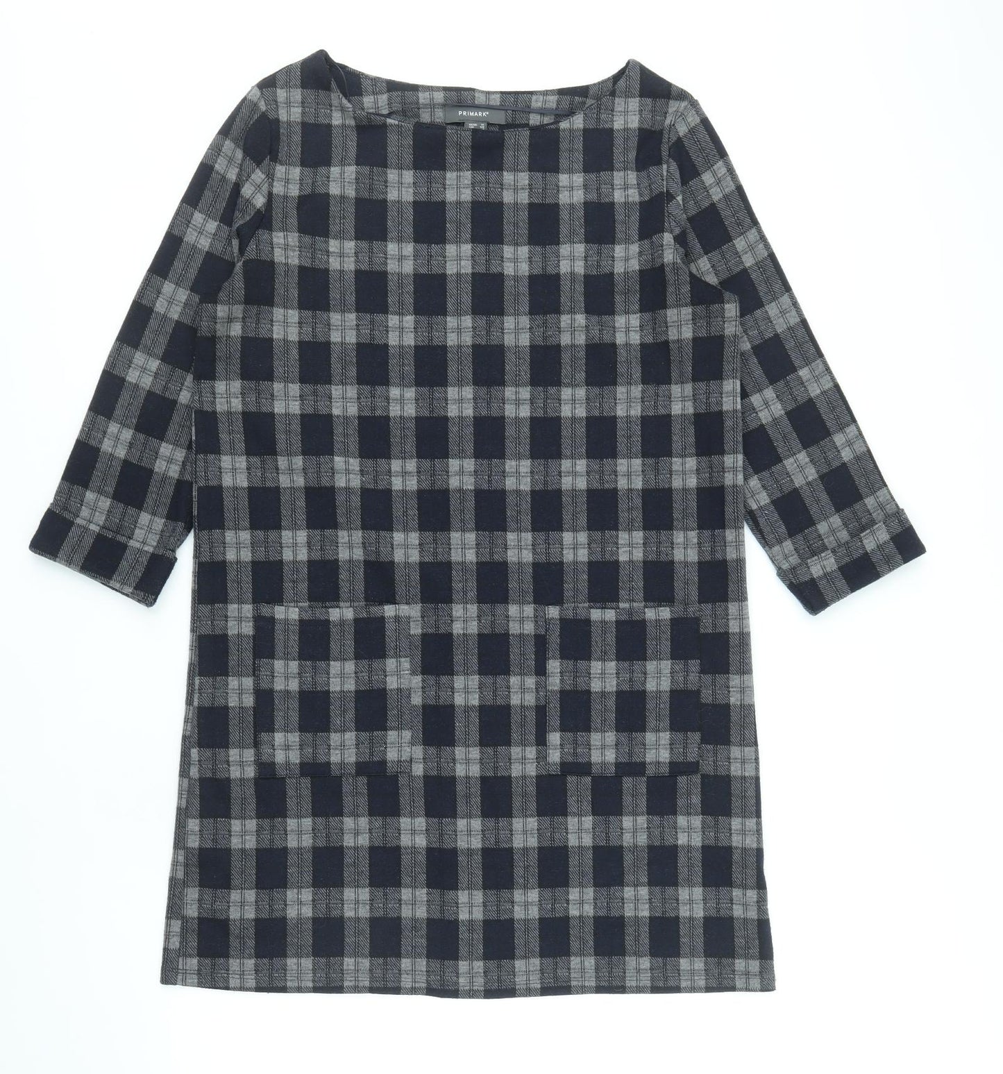Primark Womens Grey Check Polyester Sheath Size 12 Round Neck Pullover