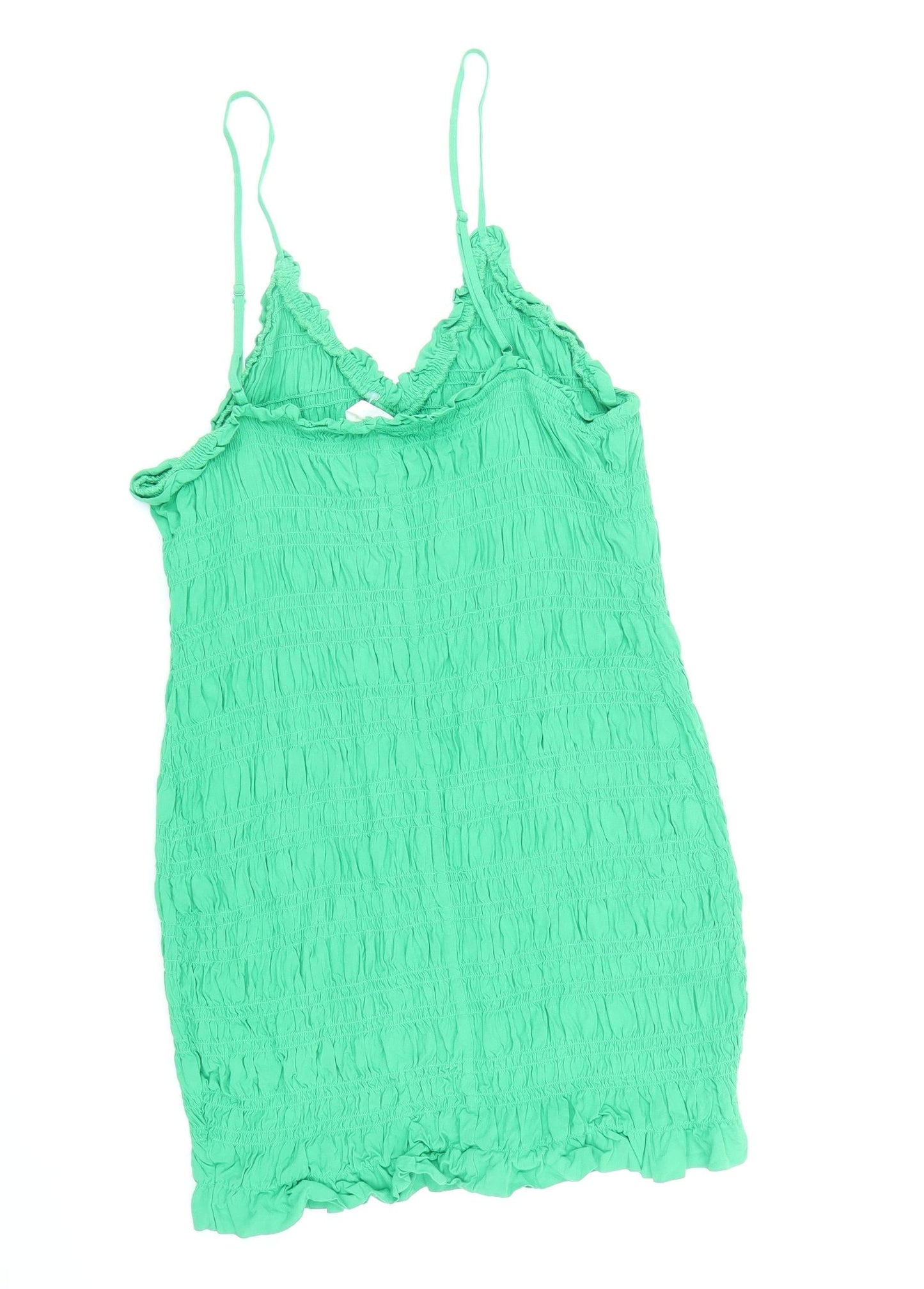 H&M Womens Green Viscose Slip Dress Size L V-Neck Pullover
