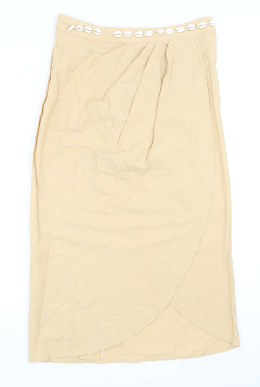 Zara Womens Beige Cotton Straight & Pencil Skirt Size M Zip
