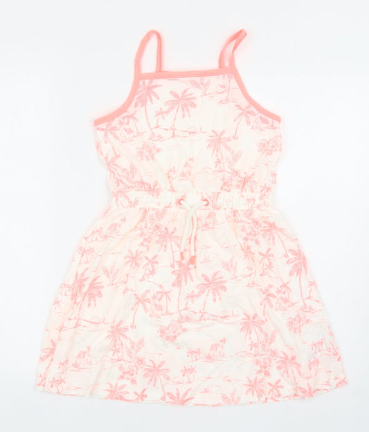 Marks and Spencer Girls Pink Geometric Cotton A-Line Size 9-10 Years Square Neck Drawstring