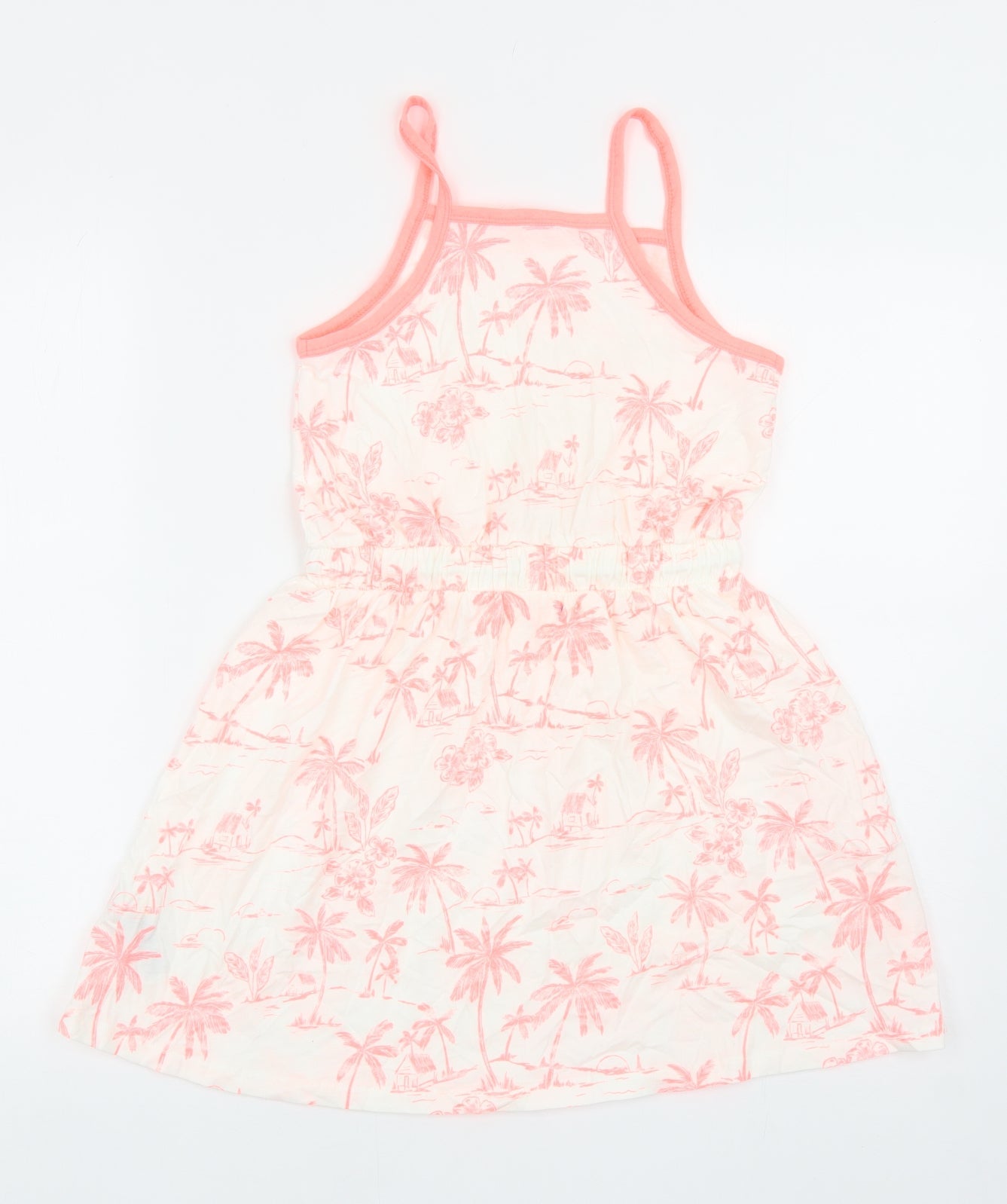 Marks and Spencer Girls Pink Geometric Cotton A-Line Size 9-10 Years Square Neck Drawstring