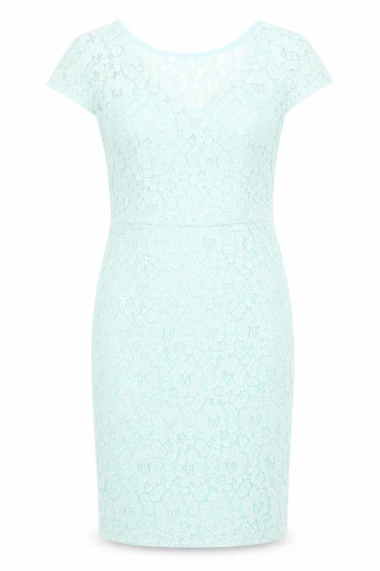 Dorothy Perkins Womens Green Nylon Pencil Dress Size 10 Round Neck Zip - Lace Detail