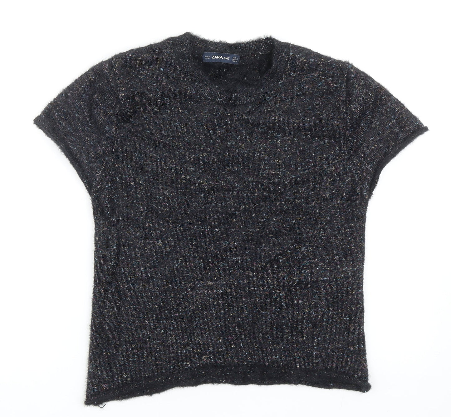 Zara Womens Black Round Neck Nylon Pullover Jumper Size M
