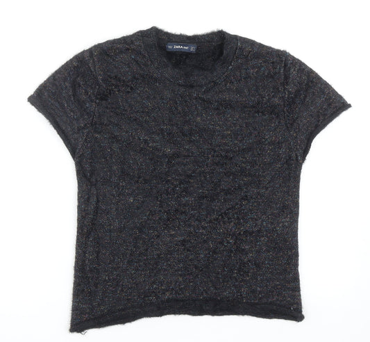 Zara Womens Black Round Neck Nylon Pullover Jumper Size M