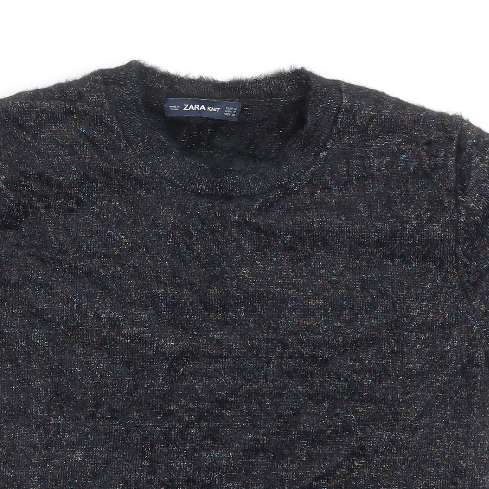 Zara Womens Black Round Neck Nylon Pullover Jumper Size M