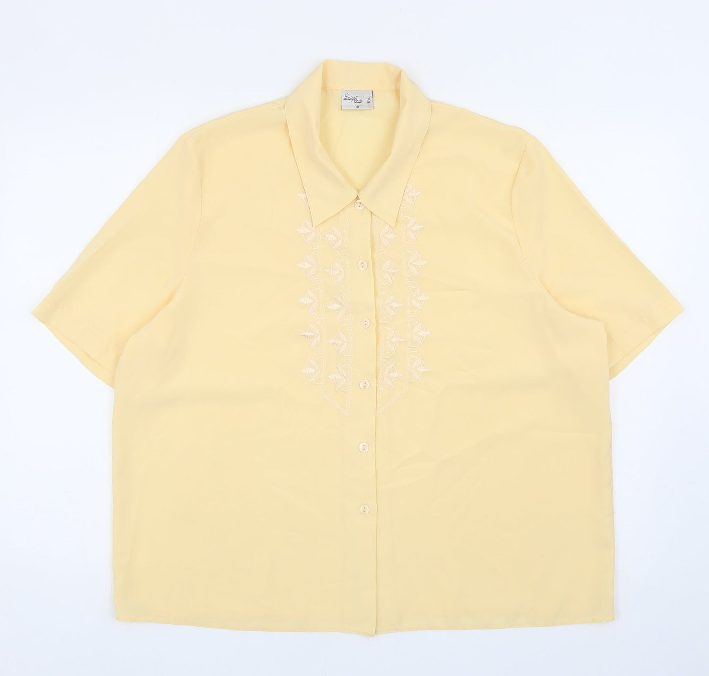 Design Essentials Womens Yellow Polyester Basic Button-Up Size 18 Collared