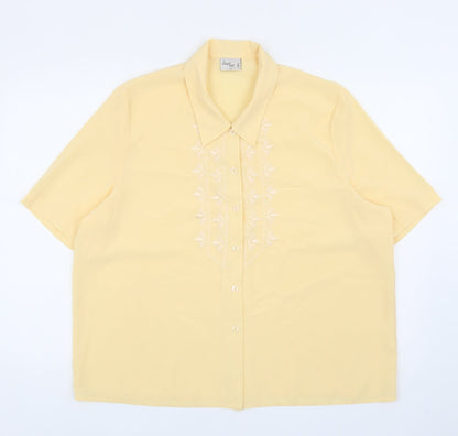Design Essentials Womens Yellow Polyester Basic Button-Up Size 18 Collared