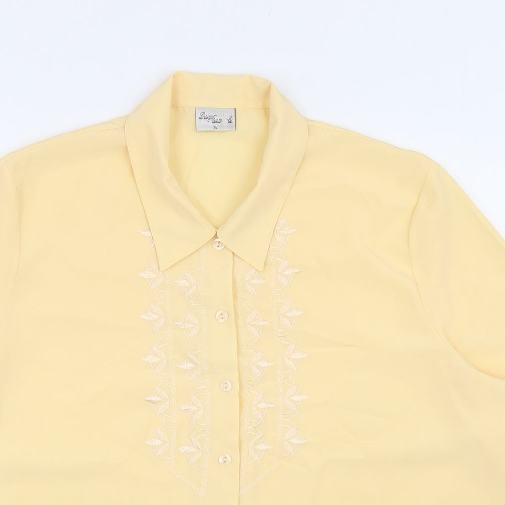 Design Essentials Womens Yellow Polyester Basic Button-Up Size 18 Collared