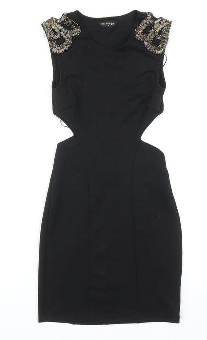Miss Selfridge Womens Black Polyester Pencil Dress Size 6 Round Neck Pullover