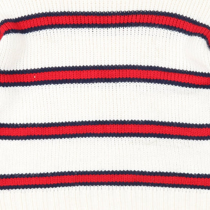 PINK Womens White Round Neck Striped Acrylic Pullover Jumper Size S