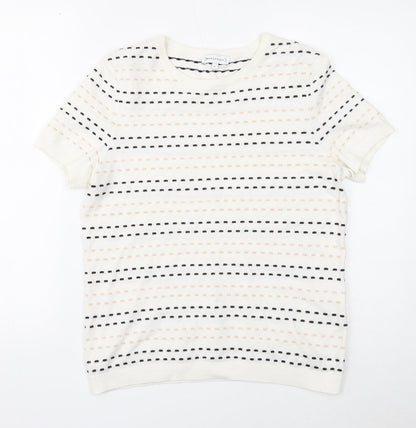 Warehouse Womens White Round Neck Geometric Viscose Pullover Jumper Size 14
