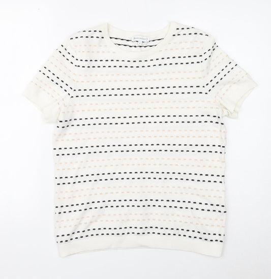 Warehouse Womens White Round Neck Geometric Viscose Pullover Jumper Size 14