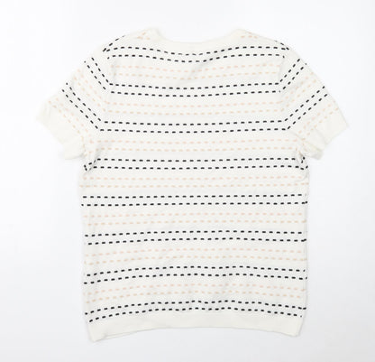 Warehouse Womens White Round Neck Geometric Viscose Pullover Jumper Size 14