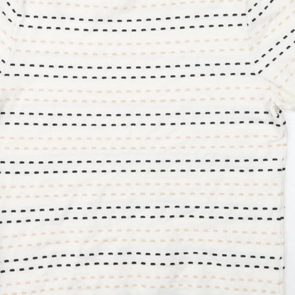 Warehouse Womens White Round Neck Geometric Viscose Pullover Jumper Size 14