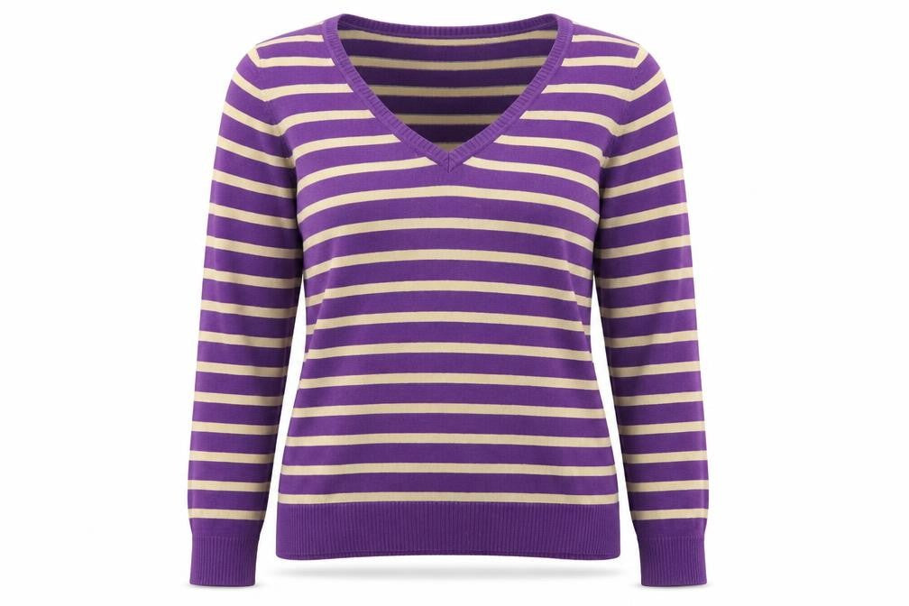 H&M Womens Purple V-Neck Striped Acrylic Pullover Jumper Size L