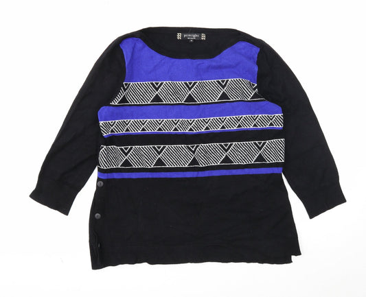 Principles Womens Black Round Neck Geometric Viscose Pullover Jumper Size 14
