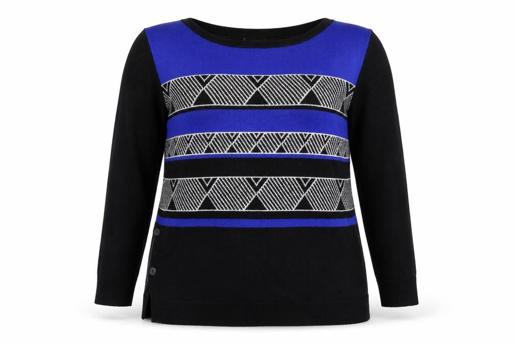 Principles Womens Black Round Neck Geometric Viscose Pullover Jumper Size 14