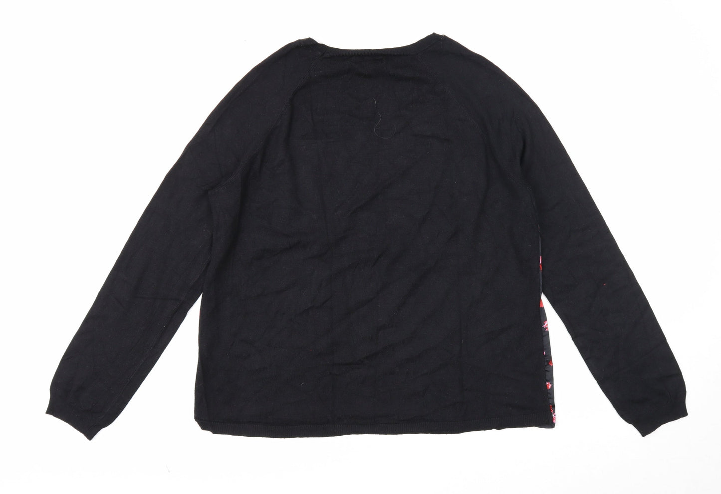 Papaya Womens Black Round Neck Floral Viscose Pullover Jumper Size 12