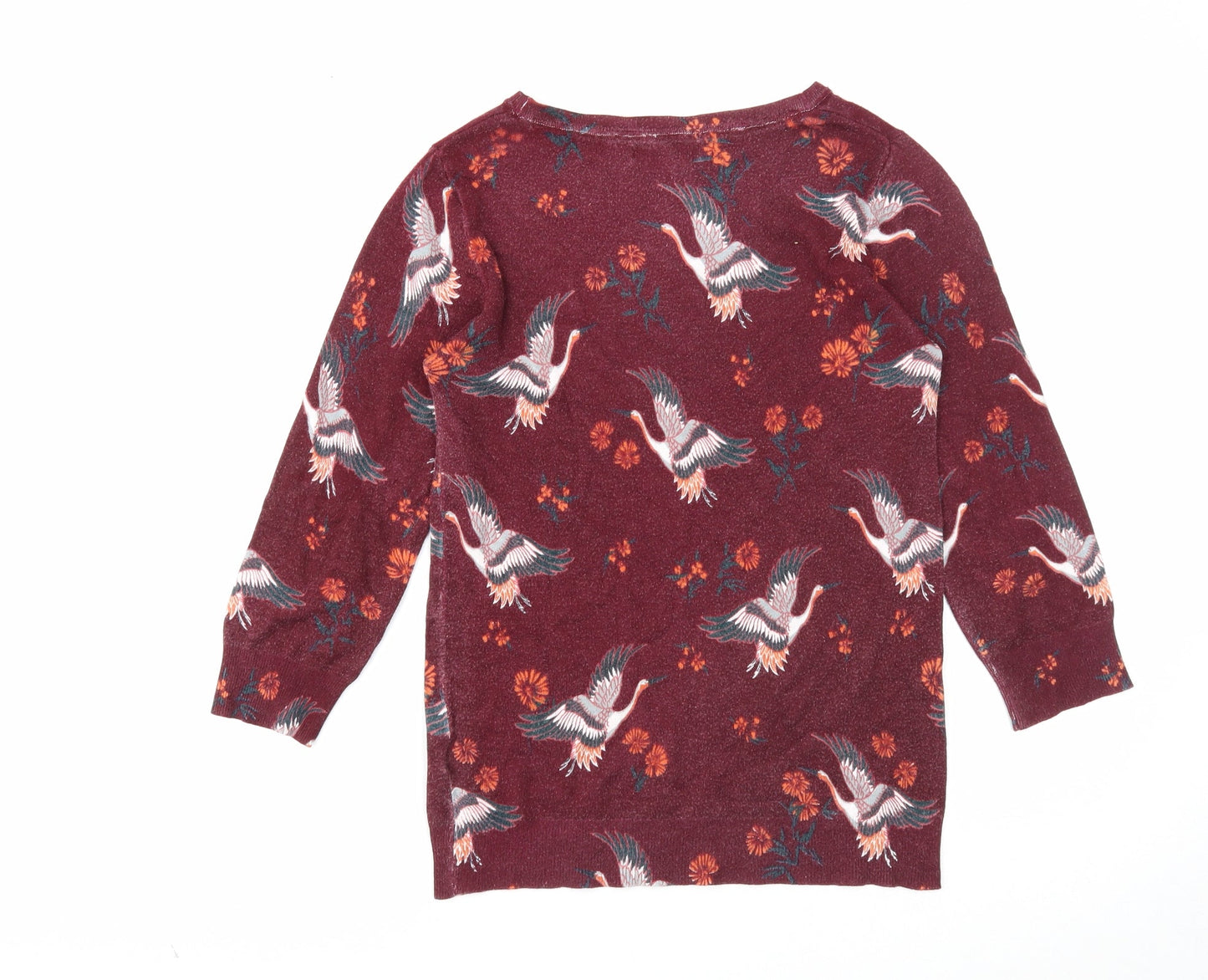 Debenhams Womens Purple Round Neck Floral Viscose Pullover Jumper Size 6 - Bird Pattern