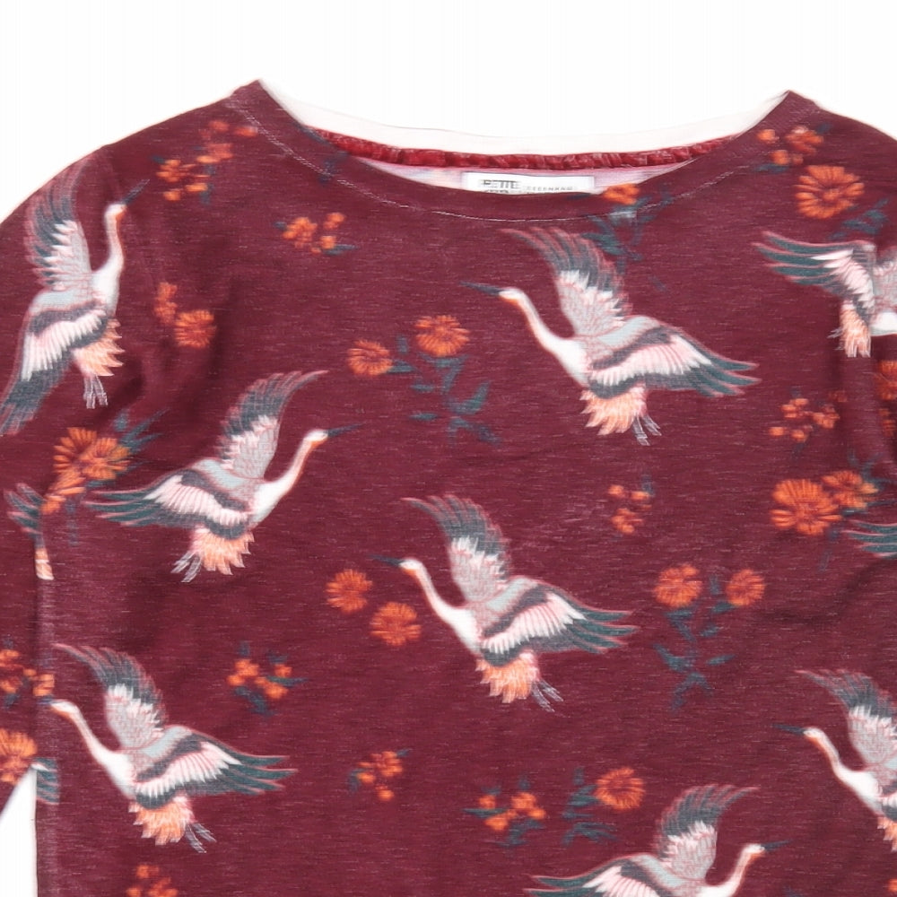 Debenhams Womens Purple Round Neck Floral Viscose Pullover Jumper Size 6 - Bird Pattern