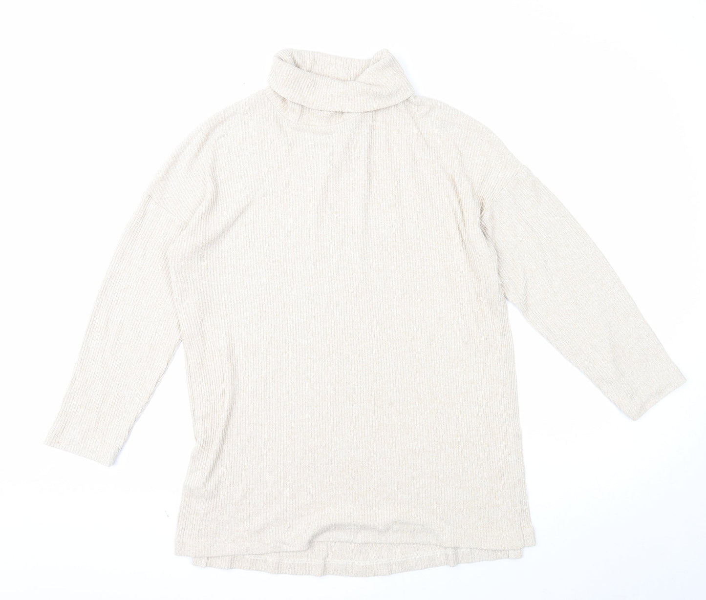 H&M Womens Beige Roll Neck Acrylic Pullover Jumper Size S