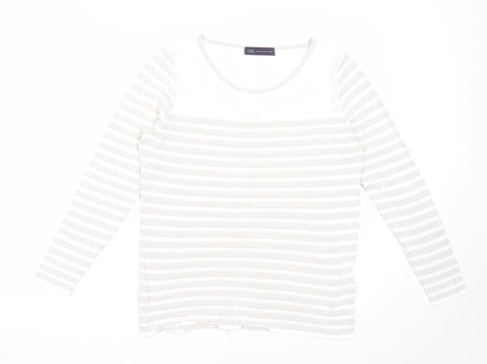 Marks and Spencer Womens Grey Round Neck Striped Viscose Pullover Jumper Size 10