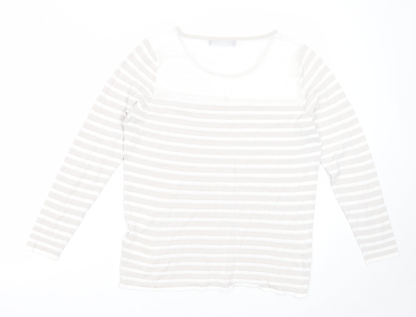 Marks and Spencer Womens Grey Round Neck Striped Viscose Pullover Jumper Size 10