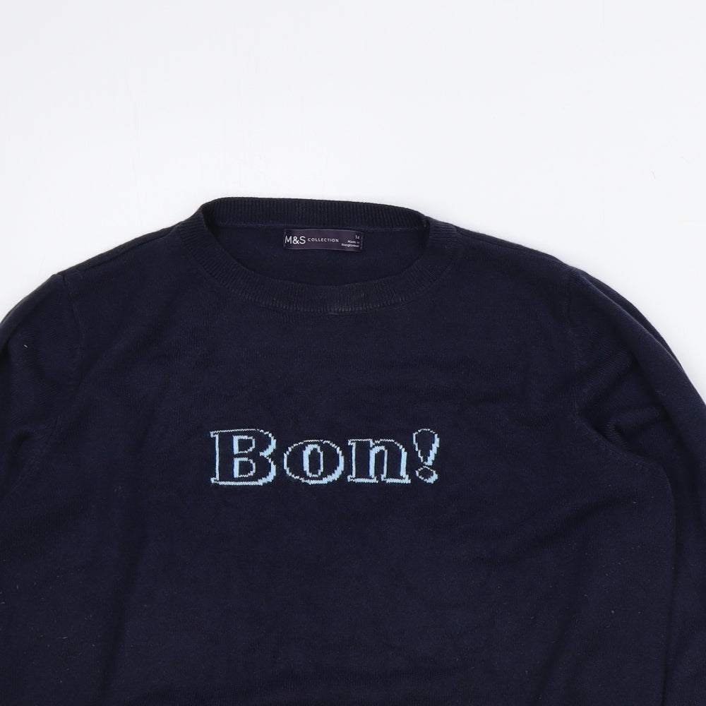 Marks and Spencer Womens Blue Round Neck Acrylic Pullover Jumper Size 14 - Bon