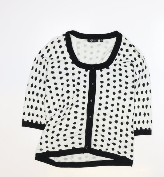 Preworn Womens White Round Neck Polka Dot Rayon Cardigan Jumper Size M
