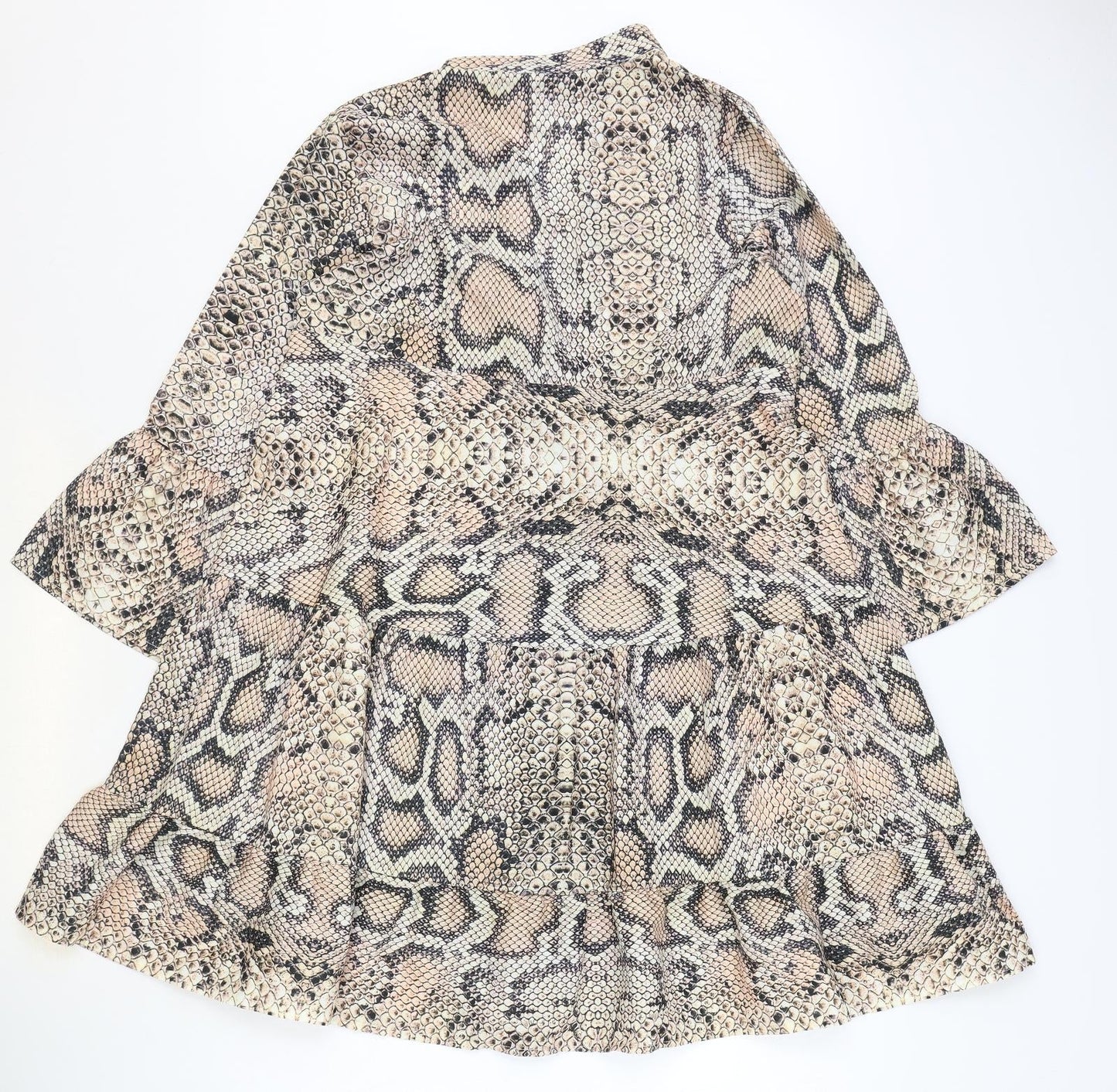 Preworn Womens Brown Animal Print Polyester Trapeze & Swing Size S V-Neck Pullover - Snakeskin Pattern