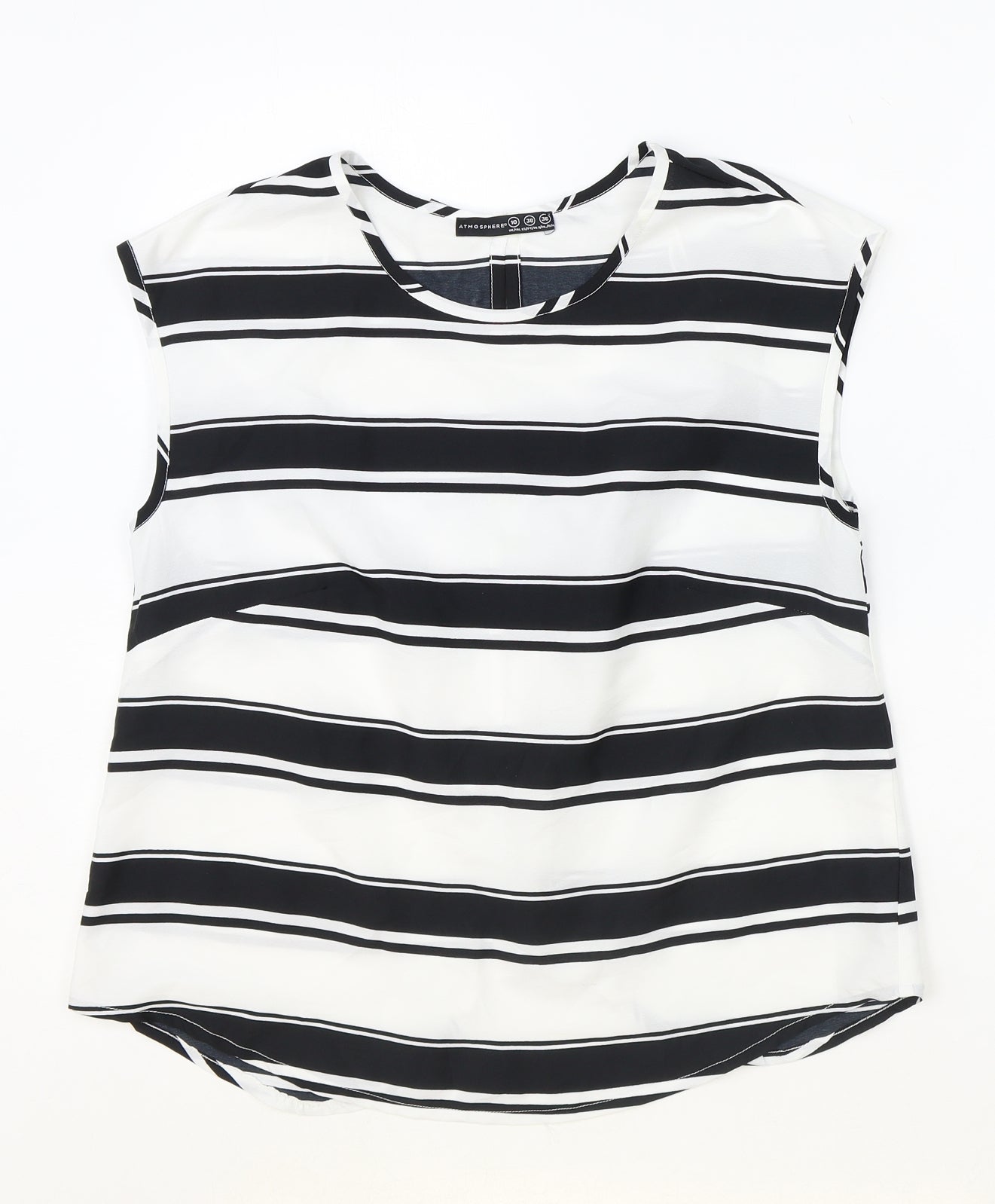 Atmosphere Womens Black Striped Polyester Basic Blouse Size 10 Scoop Neck