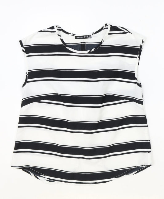 Atmosphere Womens Black Striped Polyester Basic Blouse Size 10 Scoop Neck
