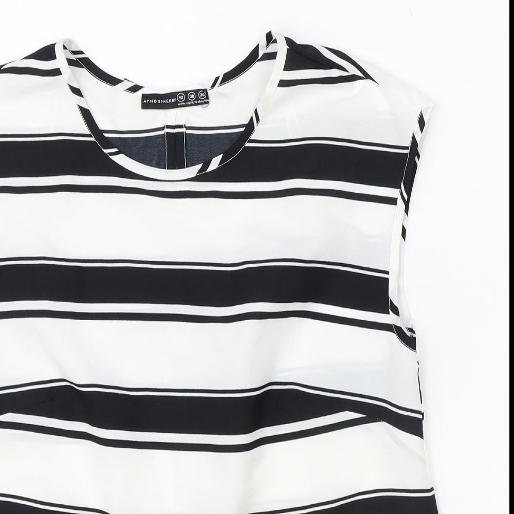 Atmosphere Womens Black Striped Polyester Basic Blouse Size 10 Scoop Neck