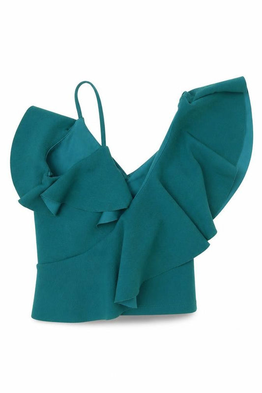 River Island Womens Green Polyester Cropped Blouse Size 6 One Shoulder