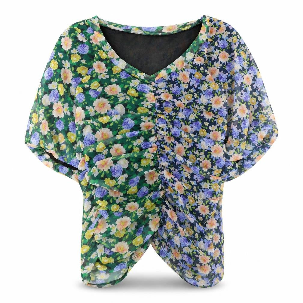 Boohoo Womens Multicoloured Floral Polyester Basic Blouse Size M Scoop Neck - Ruched